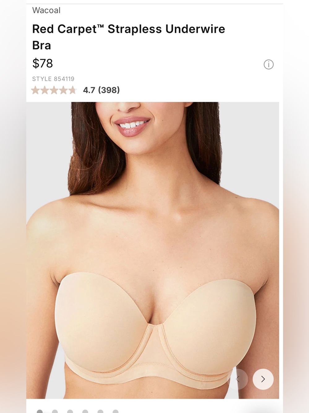 Wacoal red carpet strapless bra US40G UK40F